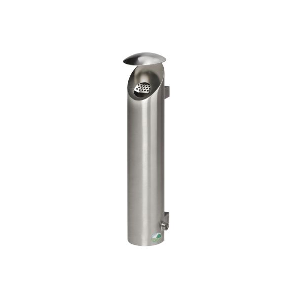 Cendrier colonne mural 2,5 L toit de protection - H 53 cm - inox poli
