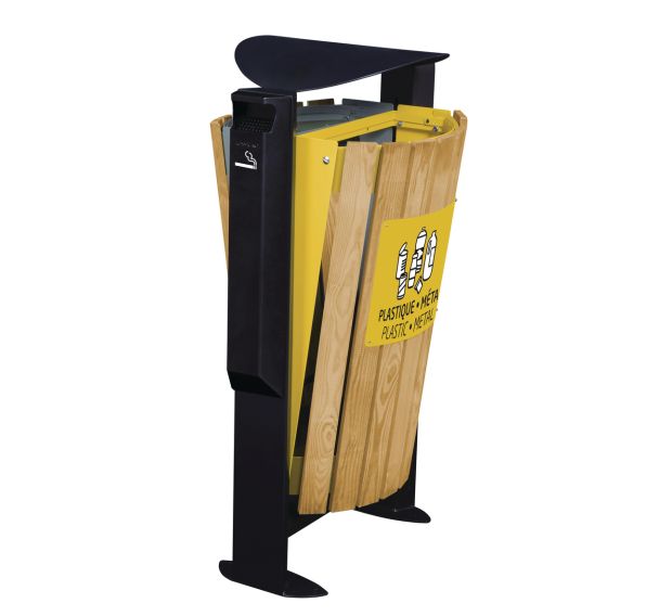 Cendrier/poub 3l/2x60l Arkea bois-autres déchets/gris7033/jaune1021