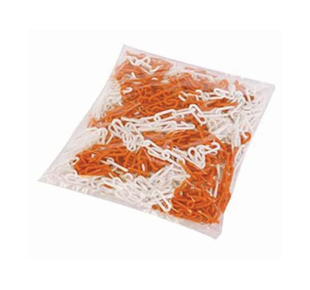 Chaîne plastique en sac - Orange fluo/blanc - 25 m - ø 8mm