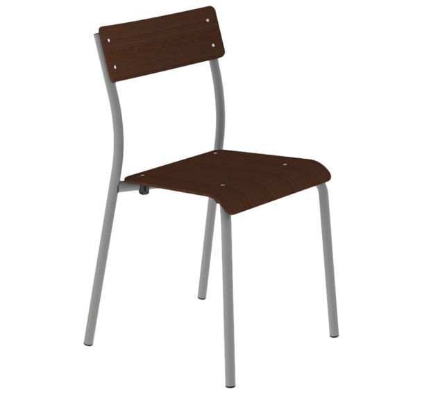 Chaise André 4 pieds T6 assise/dossier wengé piètement gris 9006