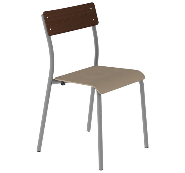 Chaise André 4 pieds T6 assise hêtre dossier wengé piètement gris 9006