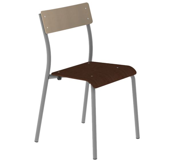 Chaise André 4 pieds T6 assise wengé dossier hêtre piètement gris 9006