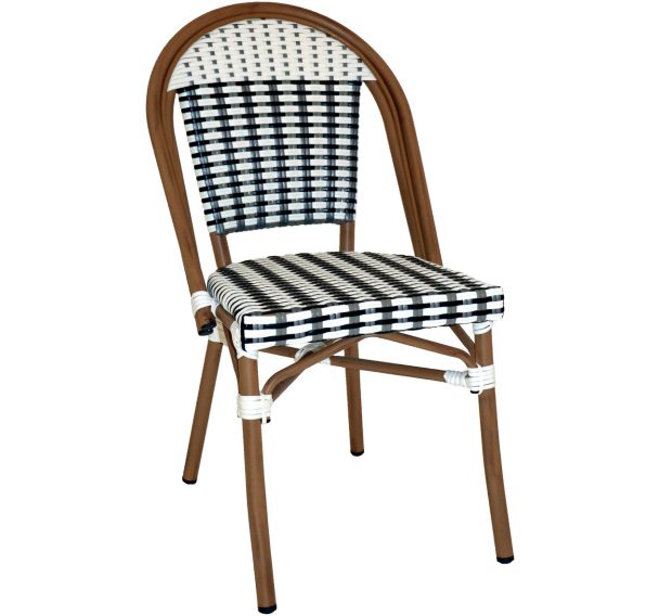 Chaise Cancale structure alu bois - assise dossier wicker noir/blanc