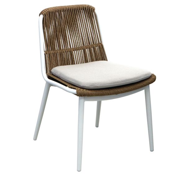 Chaise Como wicker/alu coussins - écru/naturel/blanc