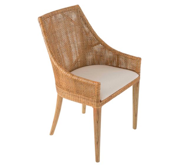 Chaise Julie en rotin assise tissu écru