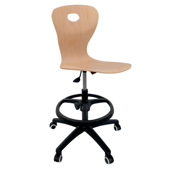 Chaise Mahia2 dessinateur  - sur roulettes - coque bois - Manutan Expert