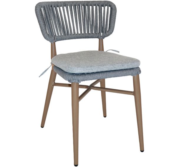 Chaise Nordic structure alu bois nat ass/dos rope gris foncé avec coussin