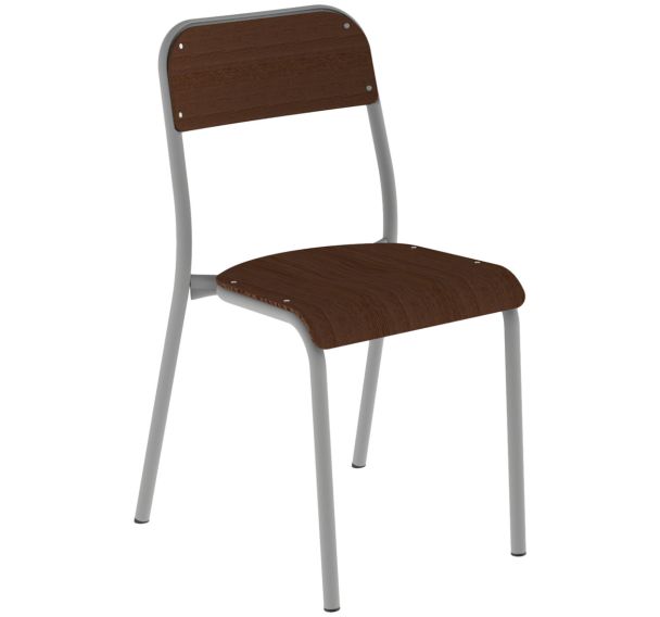 Chaise Robot 4 pieds T6 assise/dossier hêtre wengé piètement gris 9006