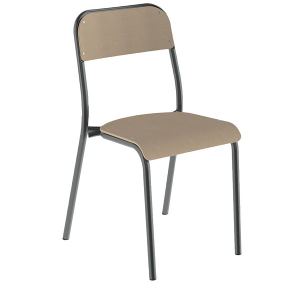 Chaise Robot 4 pieds T6 assise et dossier hêtre piètement métal Mobidecor