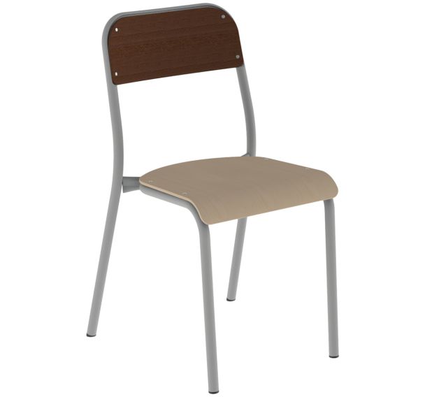 Chaise Robot 4 pieds T6 assise hêtre dossier wengé piètement gris 9006