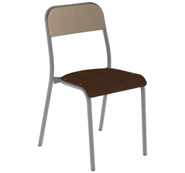 Chaise Robot 4 pieds T6 assise wengé dossier hêtre piètement gris 9006