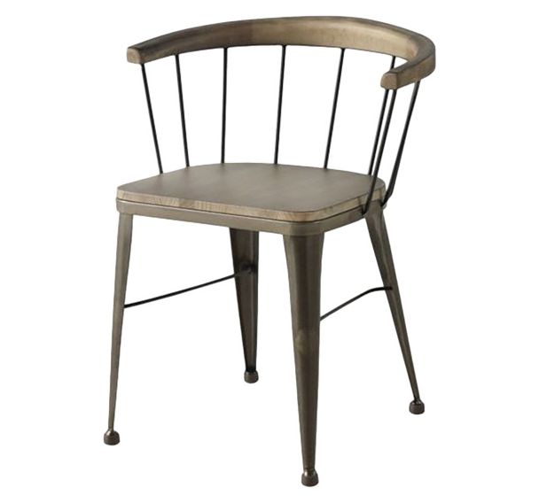 Chaise assise et dossier pin vieilli foncé / acier anthracite