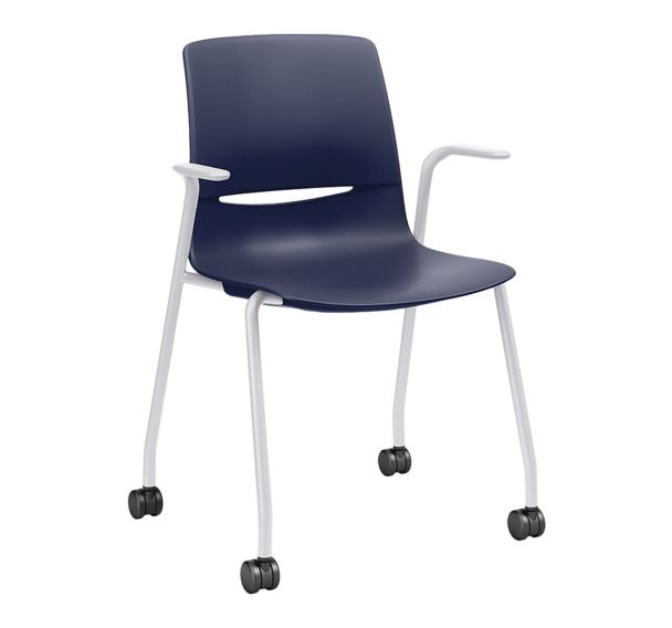 Chaise coque Limelite empilable sur roulettes avec accoudoirs