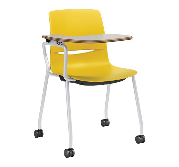 Chaise coque Limelite empilable sur roulettes grande tablette à droite