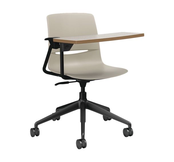 Chaise coque Limelite informatique sur roulettes et tablette à droite