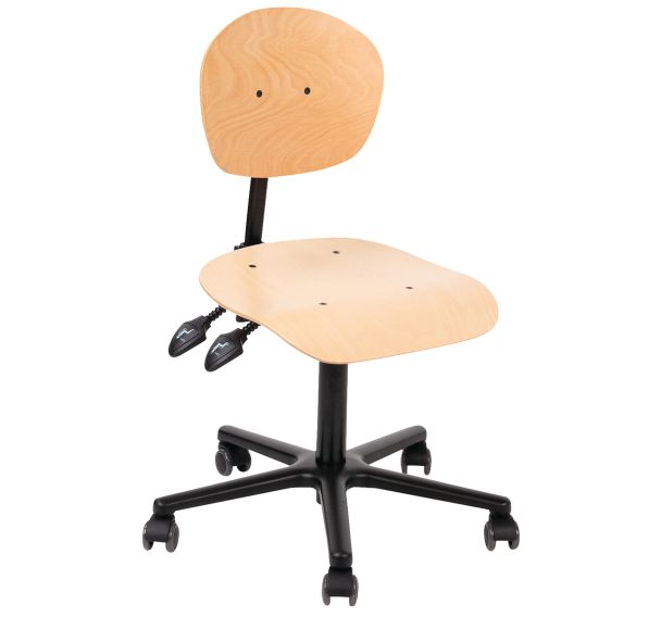 Chaise d'atelier bois Robusto roulettes version synchrone