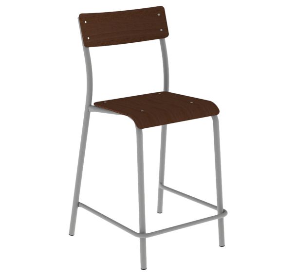 Chaise de bar André H60 cm assise/dossier wengé piètement gris 9006