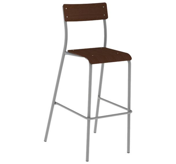 Chaise de bar André H80 cm assise/dossier wengé piètement gris 9006