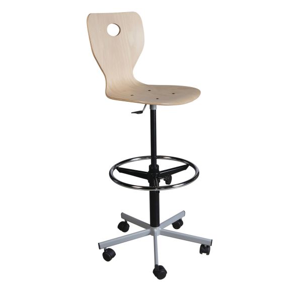 Chaise dessinateur Fidji piétement métallique coque bois