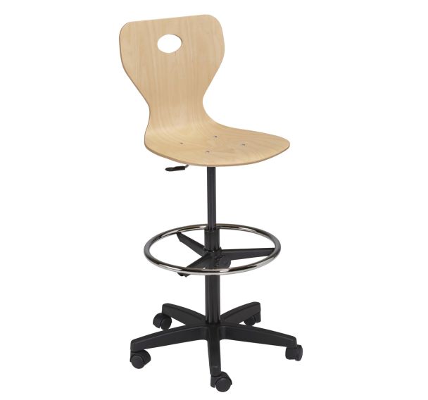 Chaise dessinateur Fidji piétement plastique coque bois