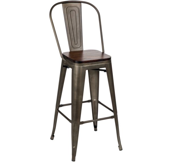 Chaise haute Mill structure métal bronze - assise bois