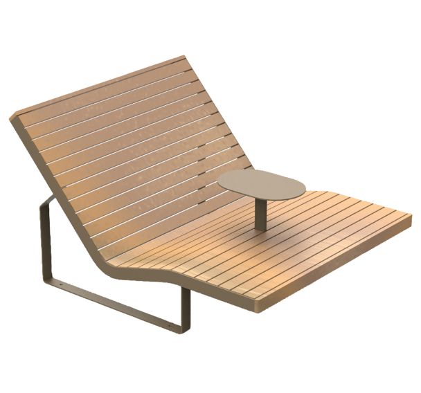 Chaise longue PIRO 2 places tablette bois/acier taupe 7006