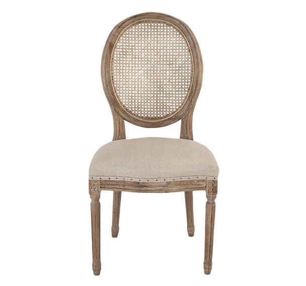 Chaise médaillon cannée tissu coloris jute