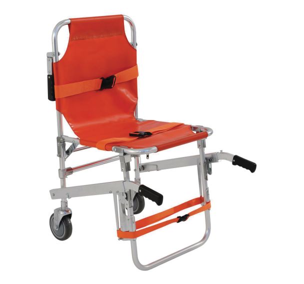 Chaise portoir évacuation/transfert 159 Kgs - 2 roues - orange