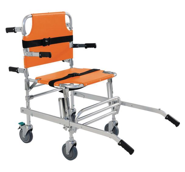 Chaise portoir évacuation/transfert orange 159 Kgs - 4 roues -orange
