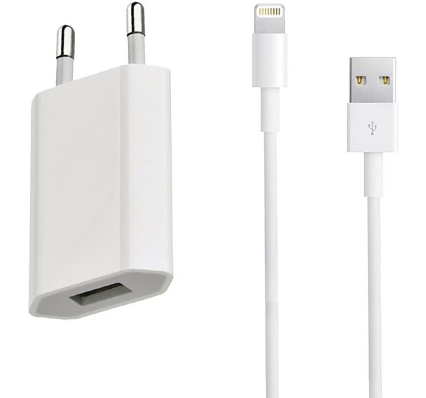 Chargeur secteur entrée USB + câble compatible iPhone 5 - Blanc - Moxie