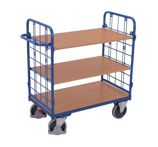 Chariot 3 plateaux bois - Barres verticales - Capacité 500 kg