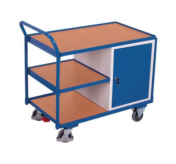 Chariot 3 plateaux bois et bloc-coffre - Capacité 250 Kg
