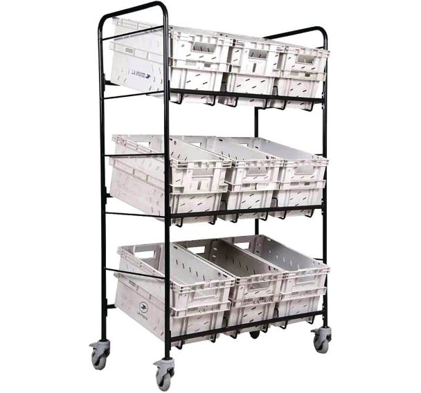 Chariot 9 bacs postaux 4 roulettes avec freins - Outil Océan