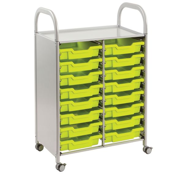Chariot Callero 2 colonnes 16 bacs H. 7,5 cm vert clair-Gratnells