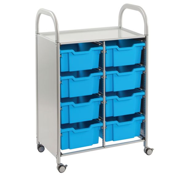 Chariot Callero 2 colonnes 8 bacs H. 15 cm bleus-Gratnells