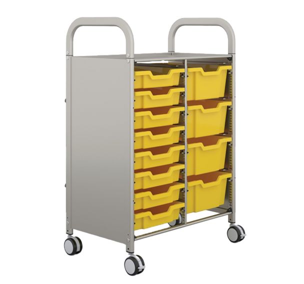 Chariot Callero 2 colonnes 8 bacs H. 7,5 et 4 bacs H. 15 cm jaune-Gratnells