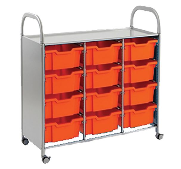 Chariot Callero 3 colonnes 12 bacs H. 15cm rouges-Gratnells