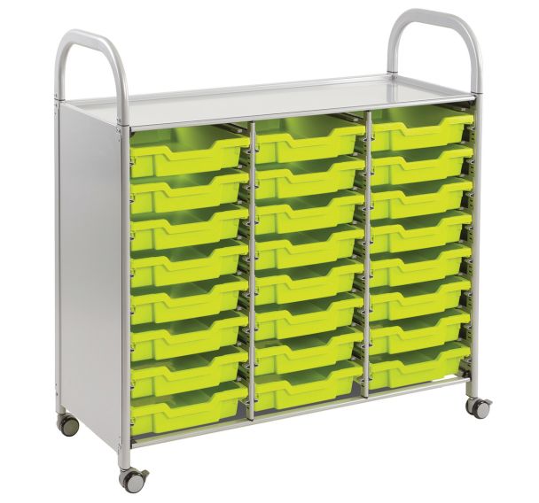 Chariot Callero 3 colonnes 24 bacs H.7,5 cm vert clair-Gratnells