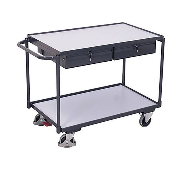 Chariot ESD à 2 plateaux avec 2 tiroirs