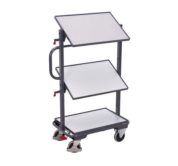 Chariot ESD porte-bacs standards avec 3 étagères ESD inclinés