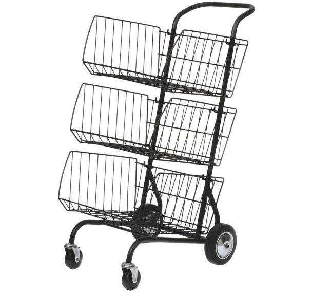 Chariot à courrier à roulettes avec 3 paniers amovibles