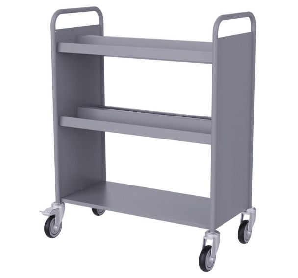 Chariot à livres double face, 4 bacs CD/DVD