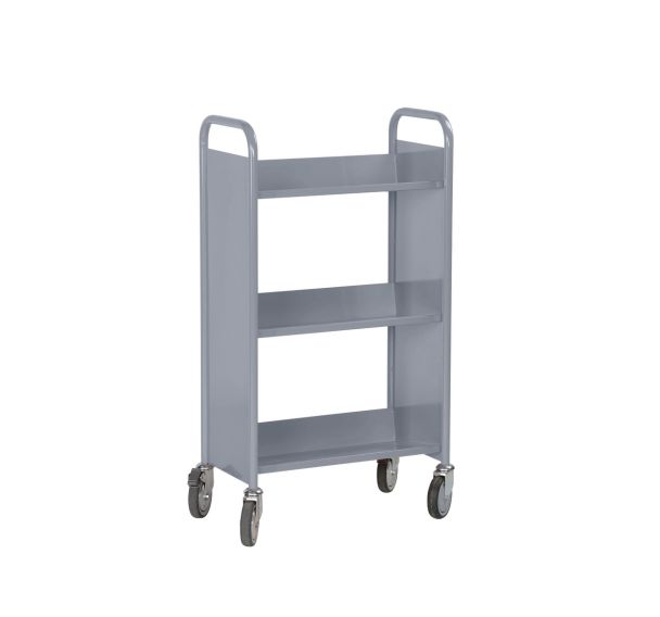 Chariot à livres simple face, 3 tablettes inclinées