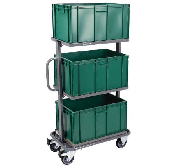Chariot à plateaux avec 3 bacs norme Europe 60 L - Manutan Expert