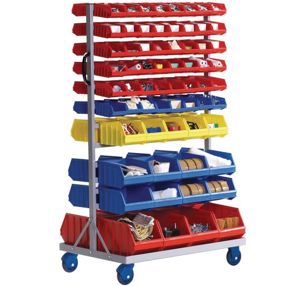 Chariot acier avec bacs à bec - Longueur 880 mm - Avec bacs