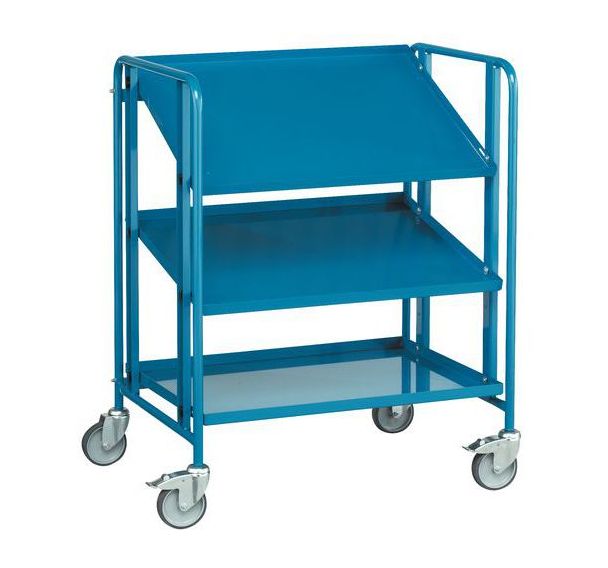 Chariot acier inclinable pour bacs - 3 à 5 plateaux - avec bacs