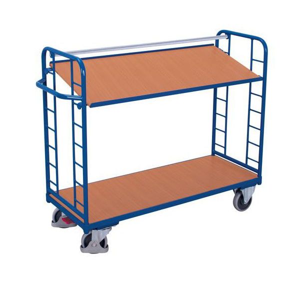 Chariot avec 2 étagères MDF décor hêtre