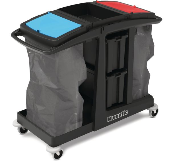 Chariot avec plateforme, tiroirs, 2 collecteurs de déchets