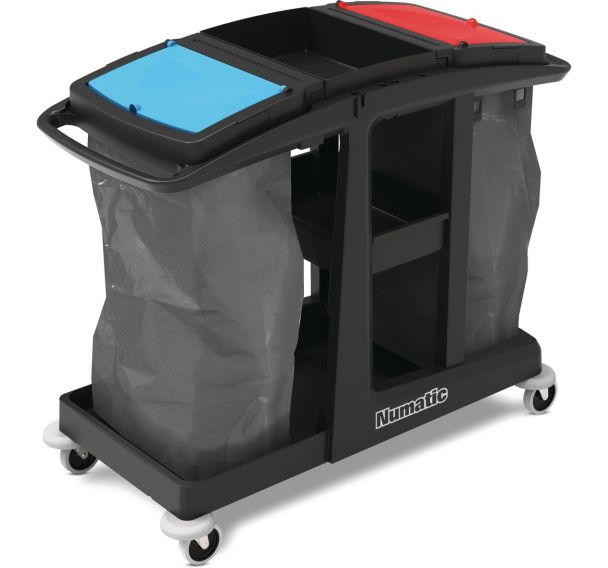 Chariot avec zone de stockage, 2 collecteurs de déchets 120L