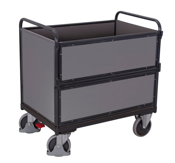 Chariot bois ergonomique sans couvercle - 1 paroi 1/2 rabattable -500Kg